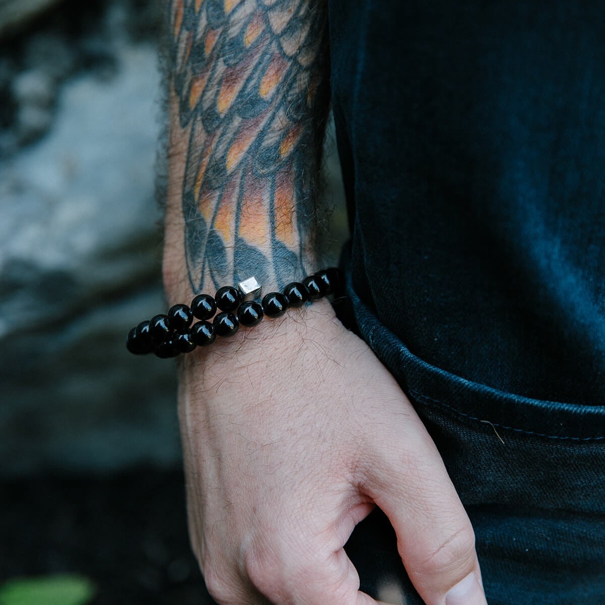 Onyx Gemstone Beaded Wrap Bracelet, Men's