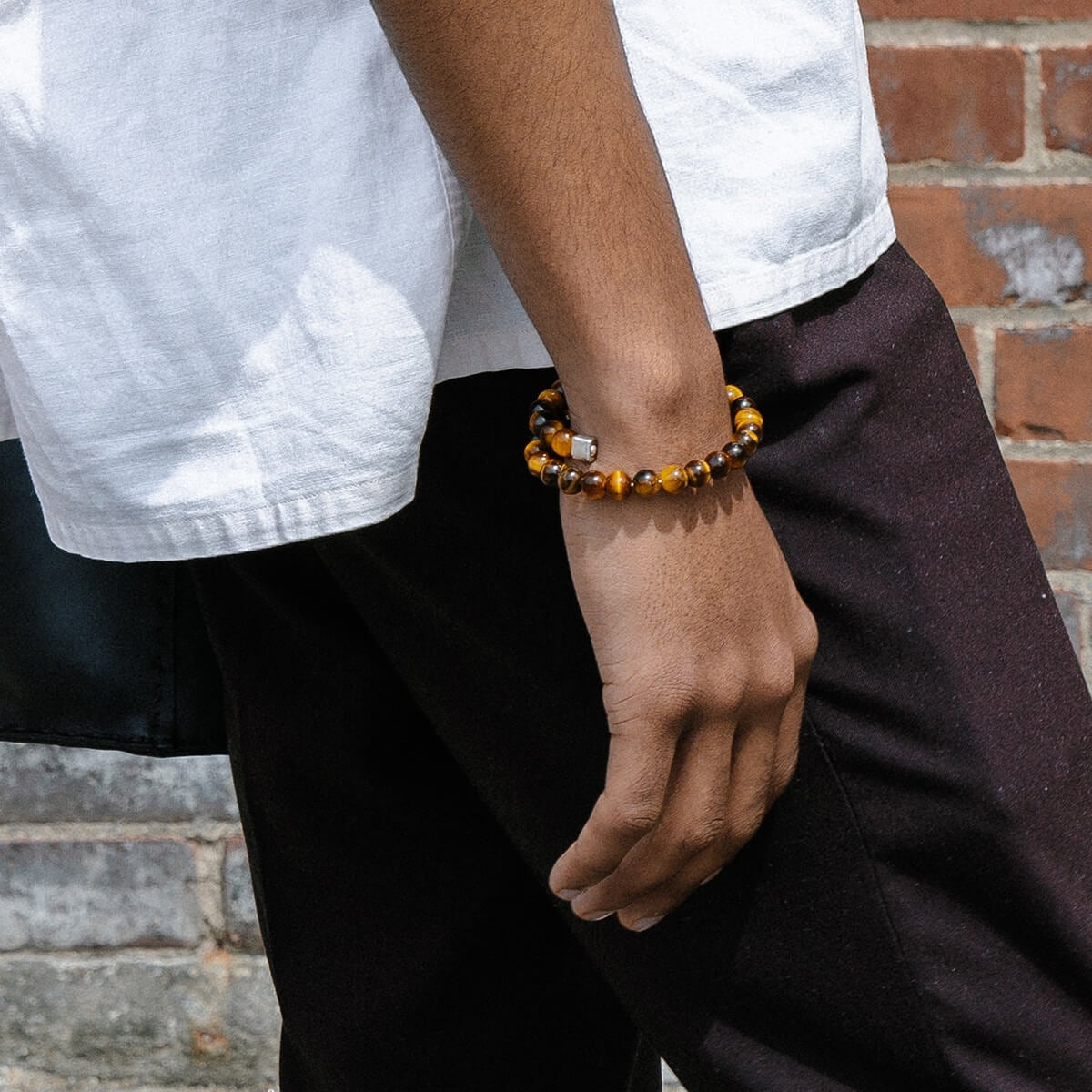 Tiger's Eye Gemstone Beaded Wrap Bracelet, Men's