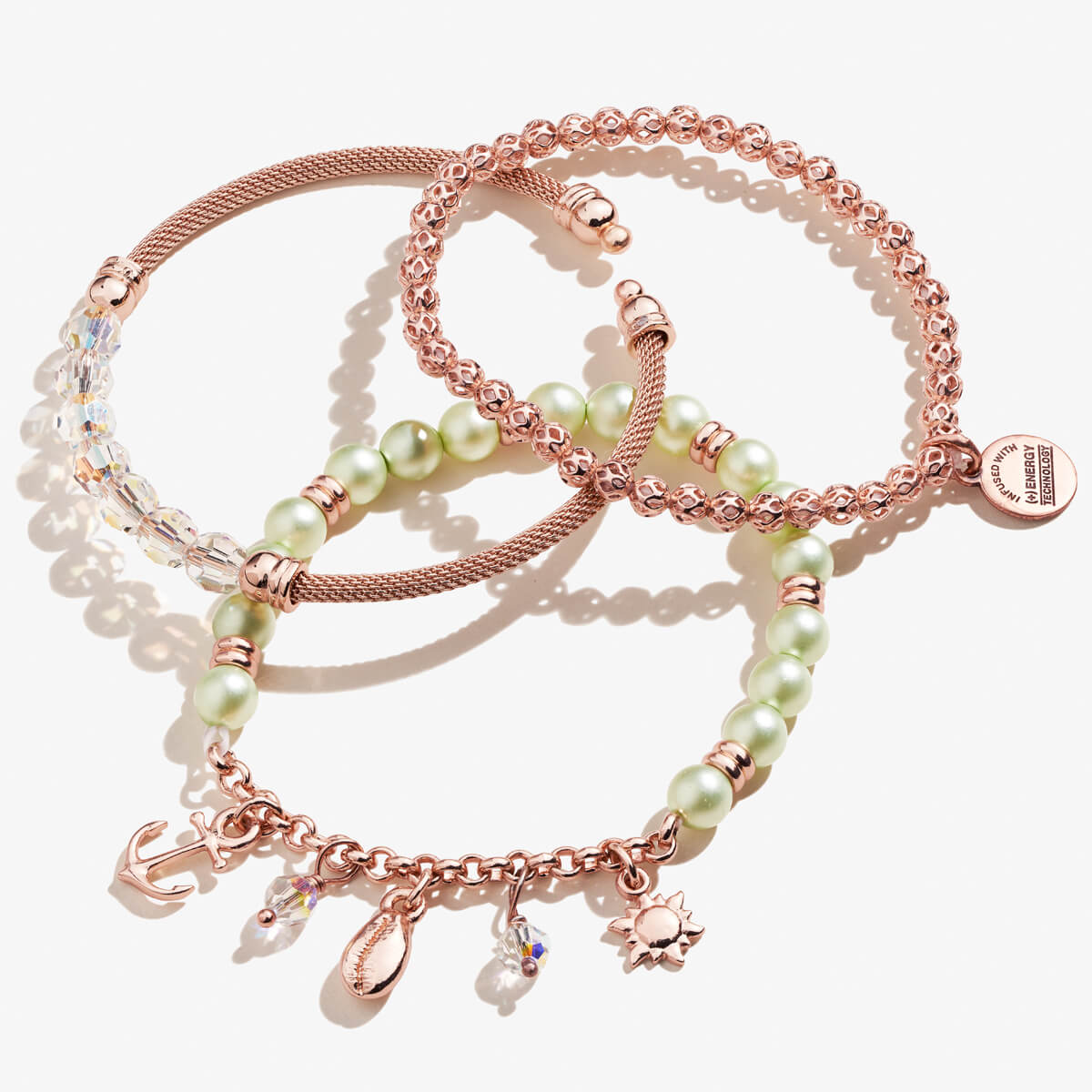Green Pearl + Sea Charm Bracelets, Set of 3