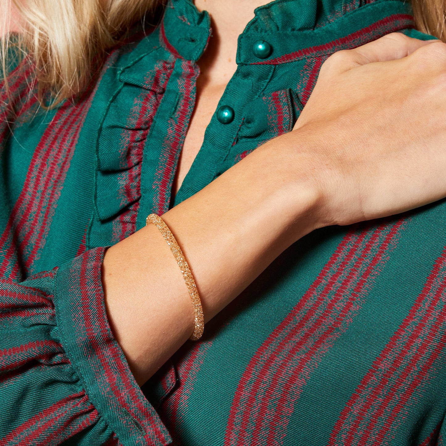 Crystal Fine Rocks Beaded Bangle, Gold