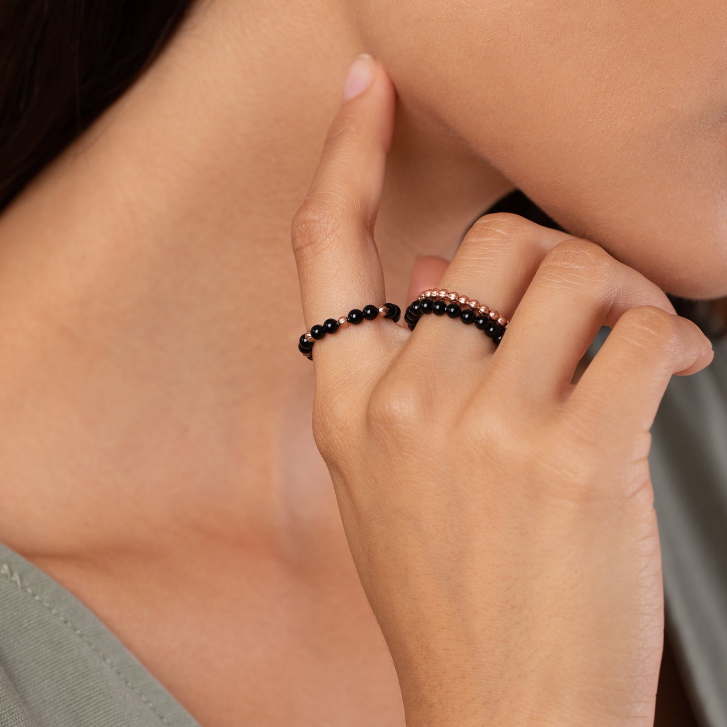 Onyx Gemstone Stretch Rings, Set of 3