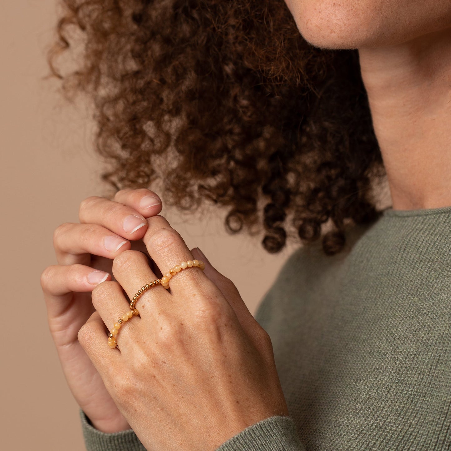 Yellow Jasper Gemstone Stretch Rings, Set of 3
