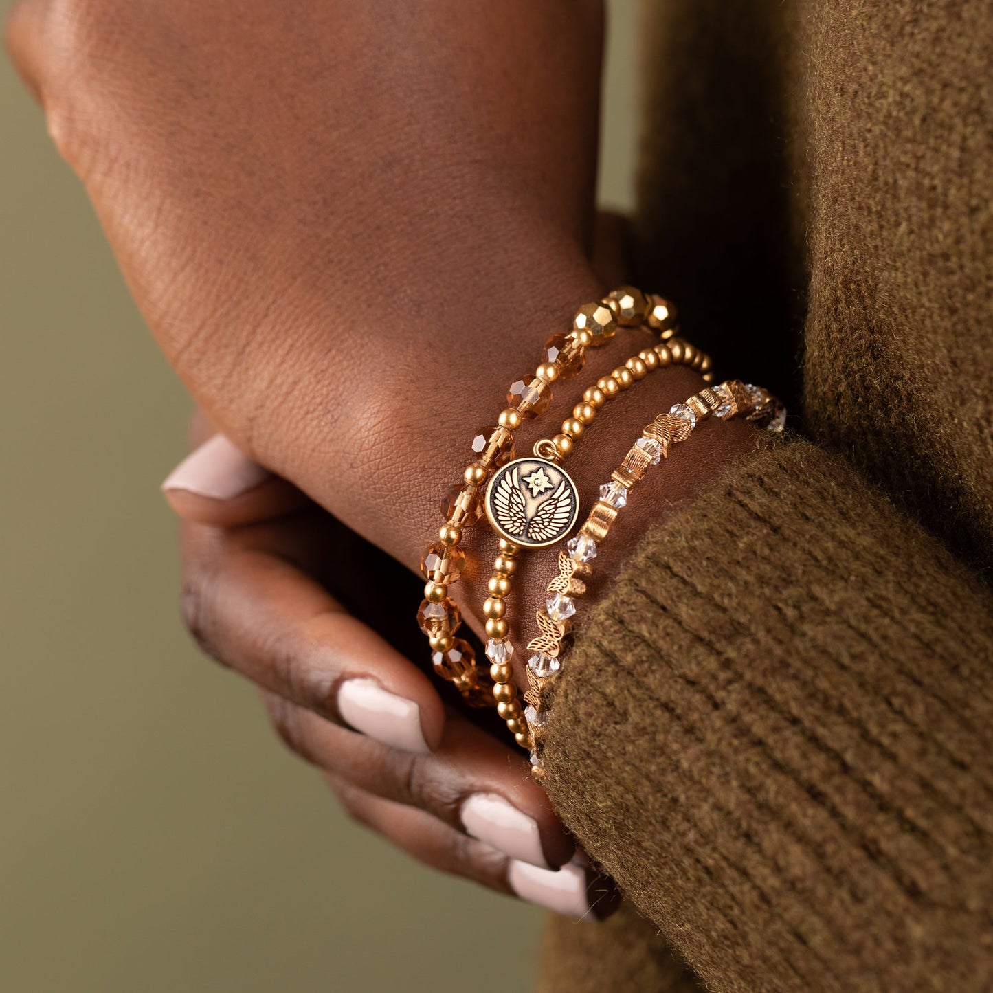 Guardian Angel Crystal Stretch Bracelets, Set of 3