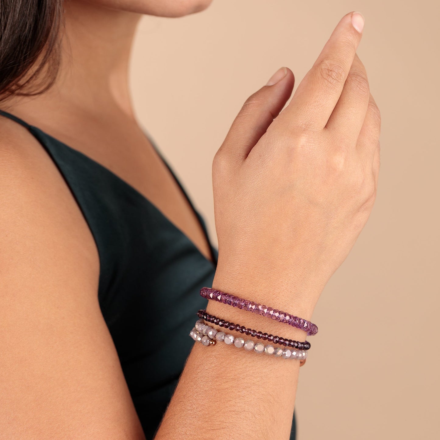 Purple Beaded Bracelets, Set of 3