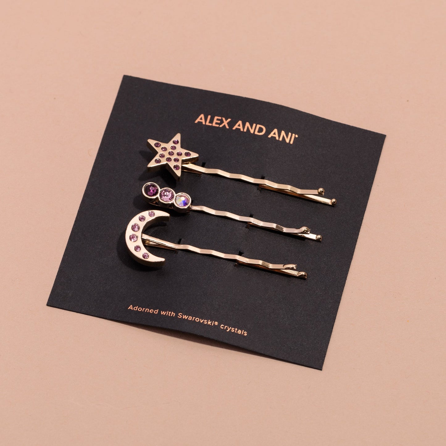 Amethyst Moon + Star Hair Pins, Set of 3