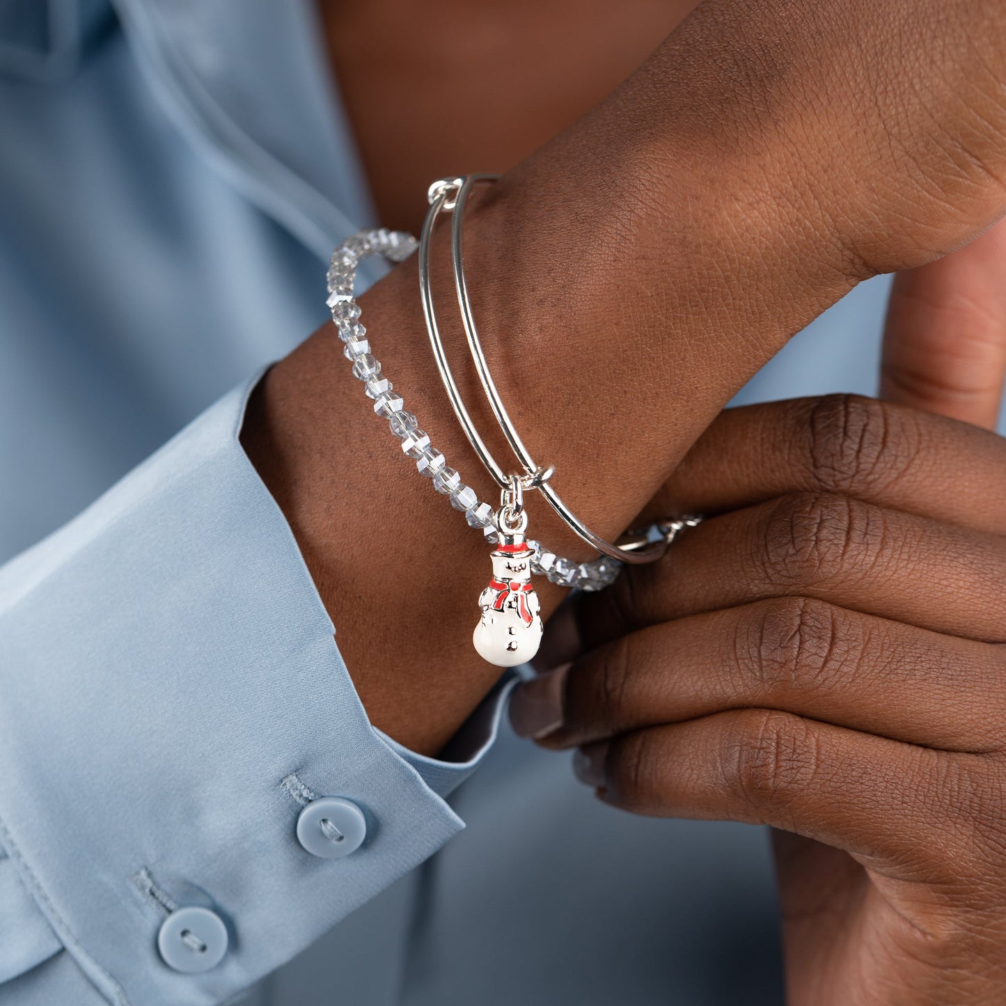 Holiday Snowman Beaded Bangles, Set of 2