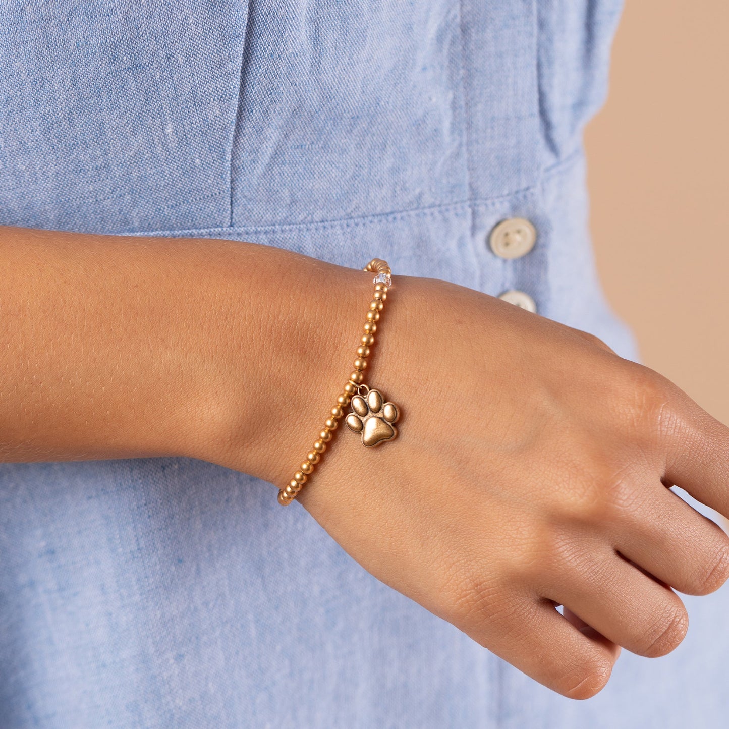 Paw Prints of Love Crystal Charm Stretch Bracelet