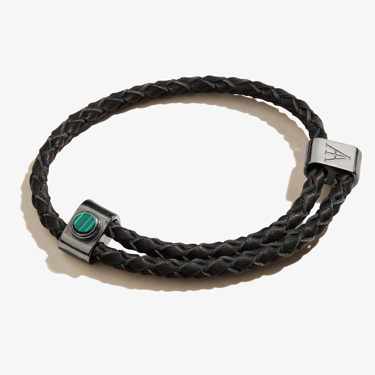 Malachite Gemstone Braided Leather Bracelet, Men's