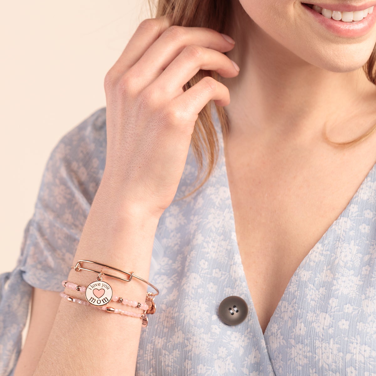 'I Love You Mom' Charm Bangles, Set of 3