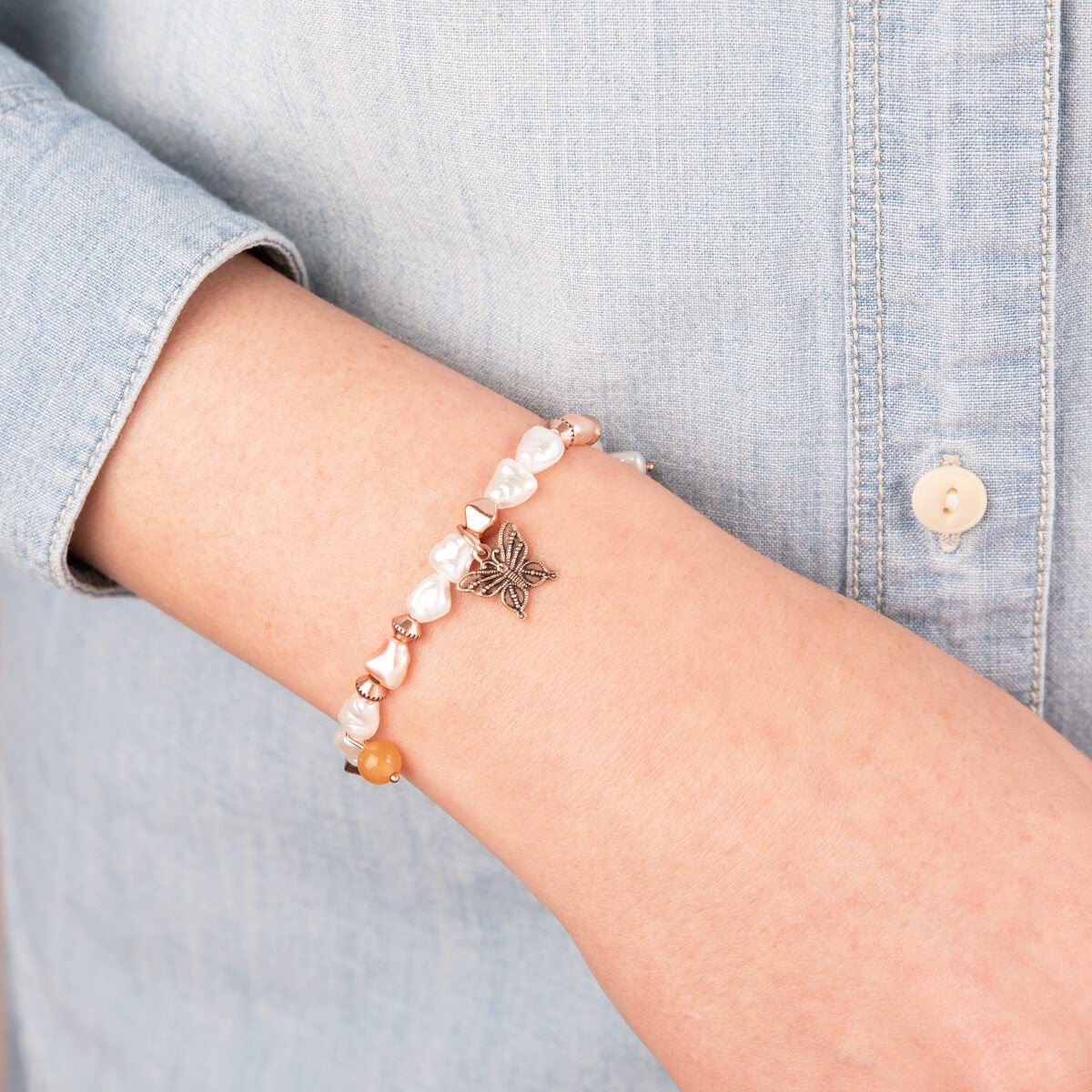 Butterfly Charm Beaded Stretch Bracelet