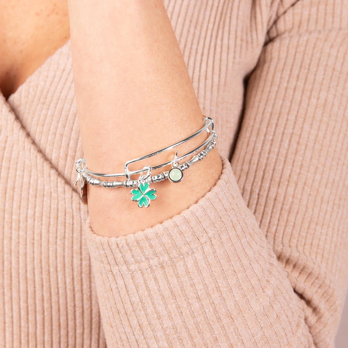 Four-Leaf Clover Duo Charm Bangles, Set of 2