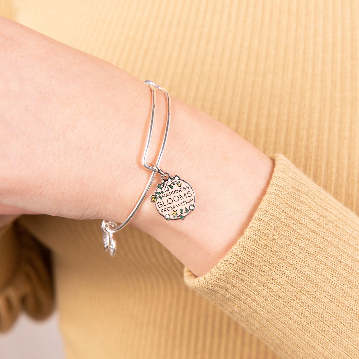 'Happiness Blooms from Within' Charm Bangle