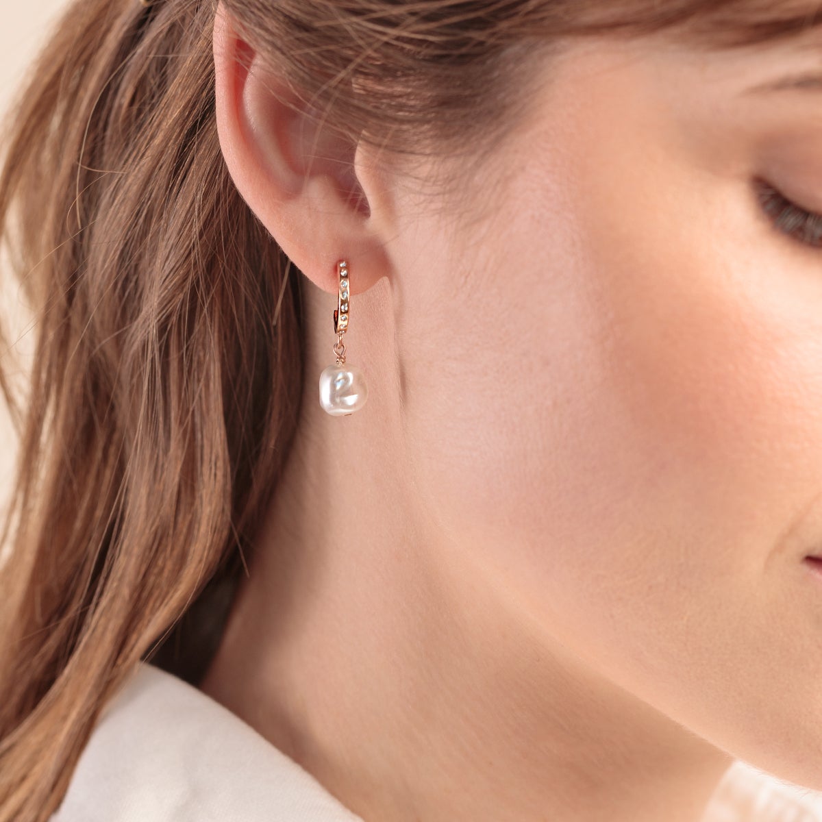 Pavé Pearl Huggie Hoop Earrings