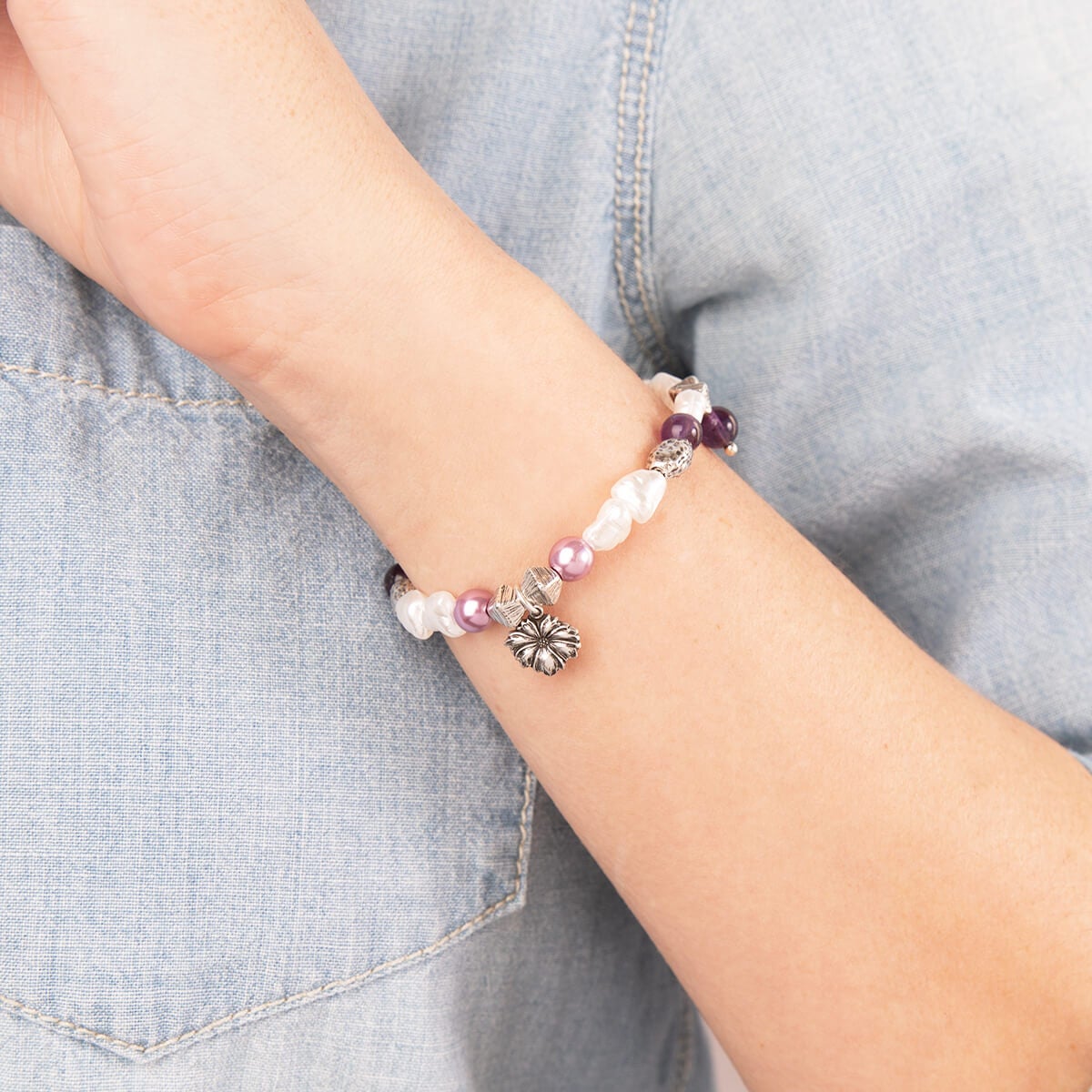 Wildflower Charm Beaded Stretch Bracelet