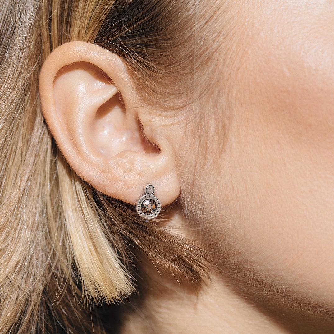 Rose Crystal Patina Stone Stud Earrings