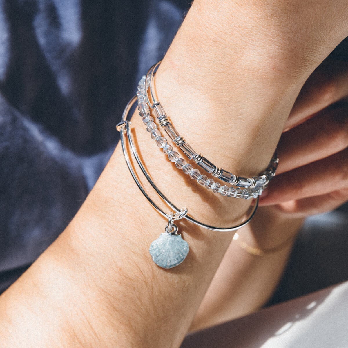 Scallop Shell Charm Bangles, Set of 3