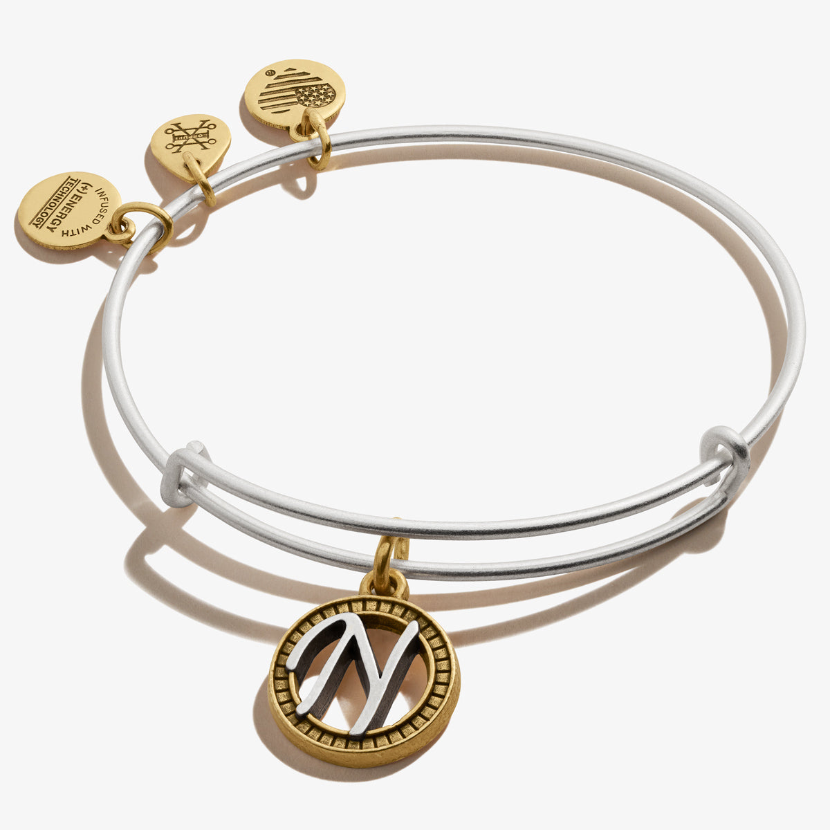 Initial N Charm Bangle, Two-Tone