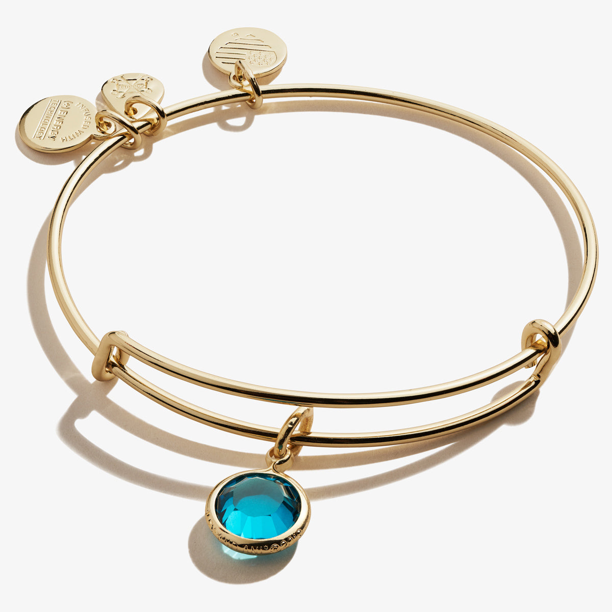 Blue Zircon Birthstone Charm Bangle, December