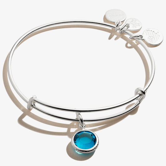 Blue Zircon Birthstone Charm Bangle, December