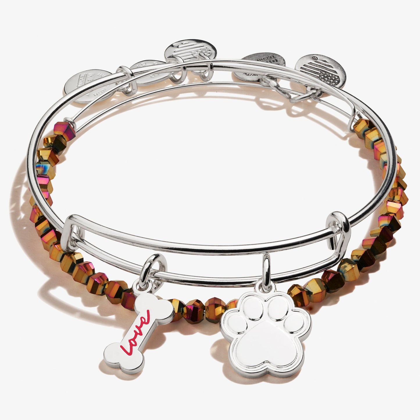 Dog Bone + Paw Print Duo Charm Bangle