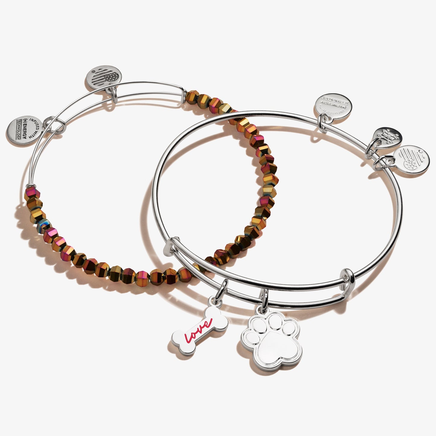 Dog Bone + Paw Print Duo Charm Bangle