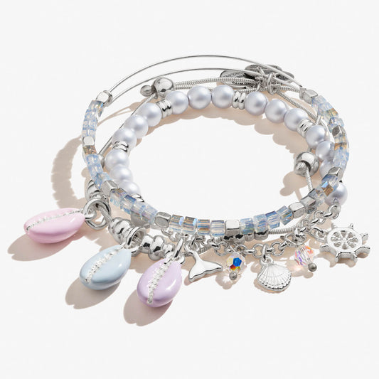 Cowrie Shell Bracelets, Set of 3, Silver