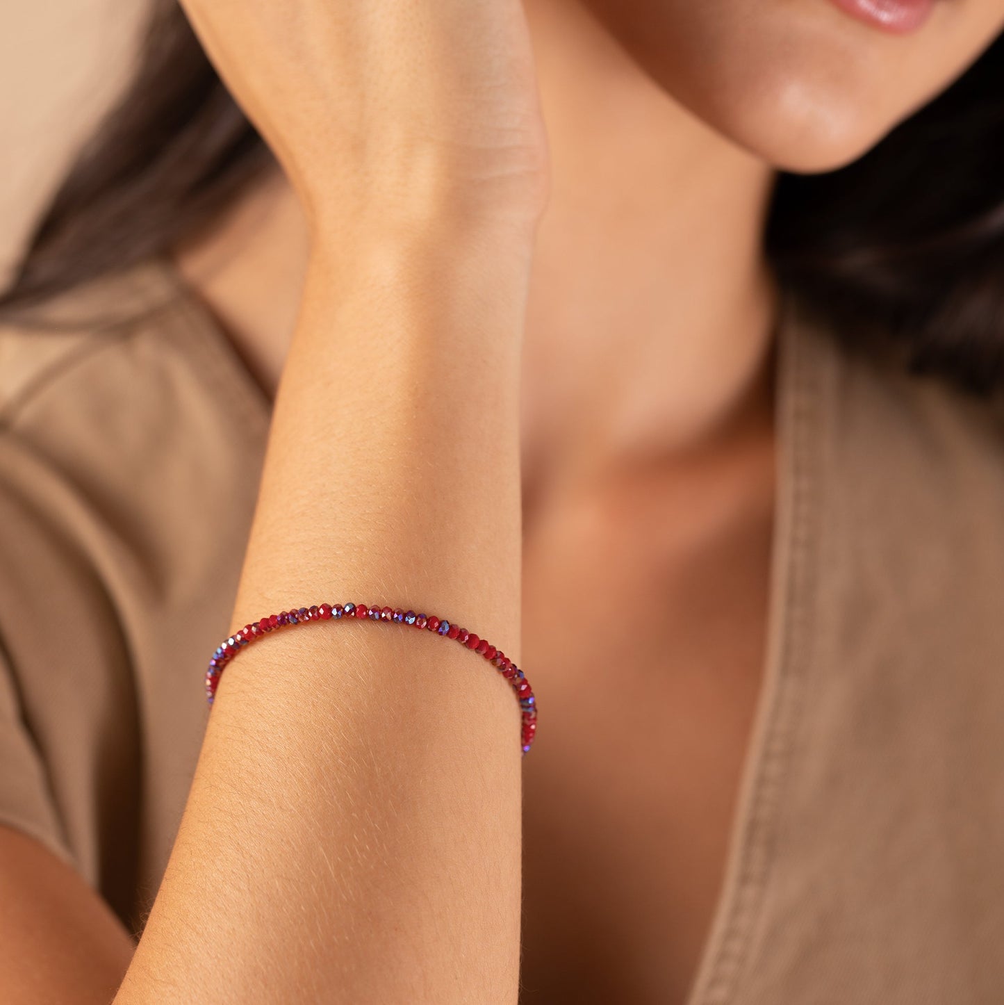Crimson Stardust Beaded Bangle