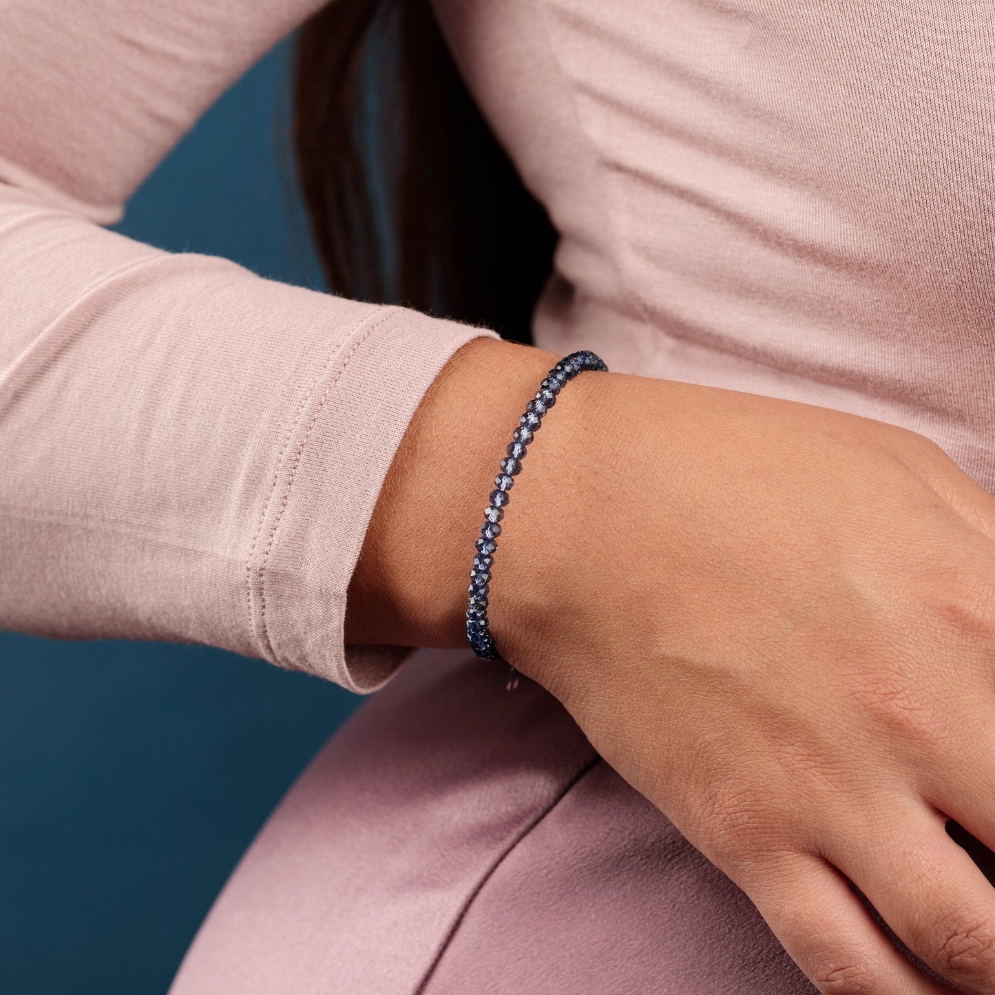 Brilliance Beaded Bangle, Navy