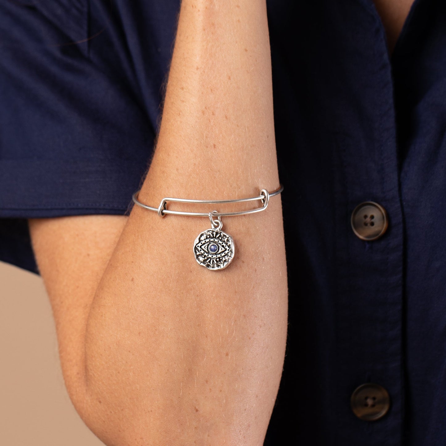 Evil Eye Molten Coin Charm Bangle