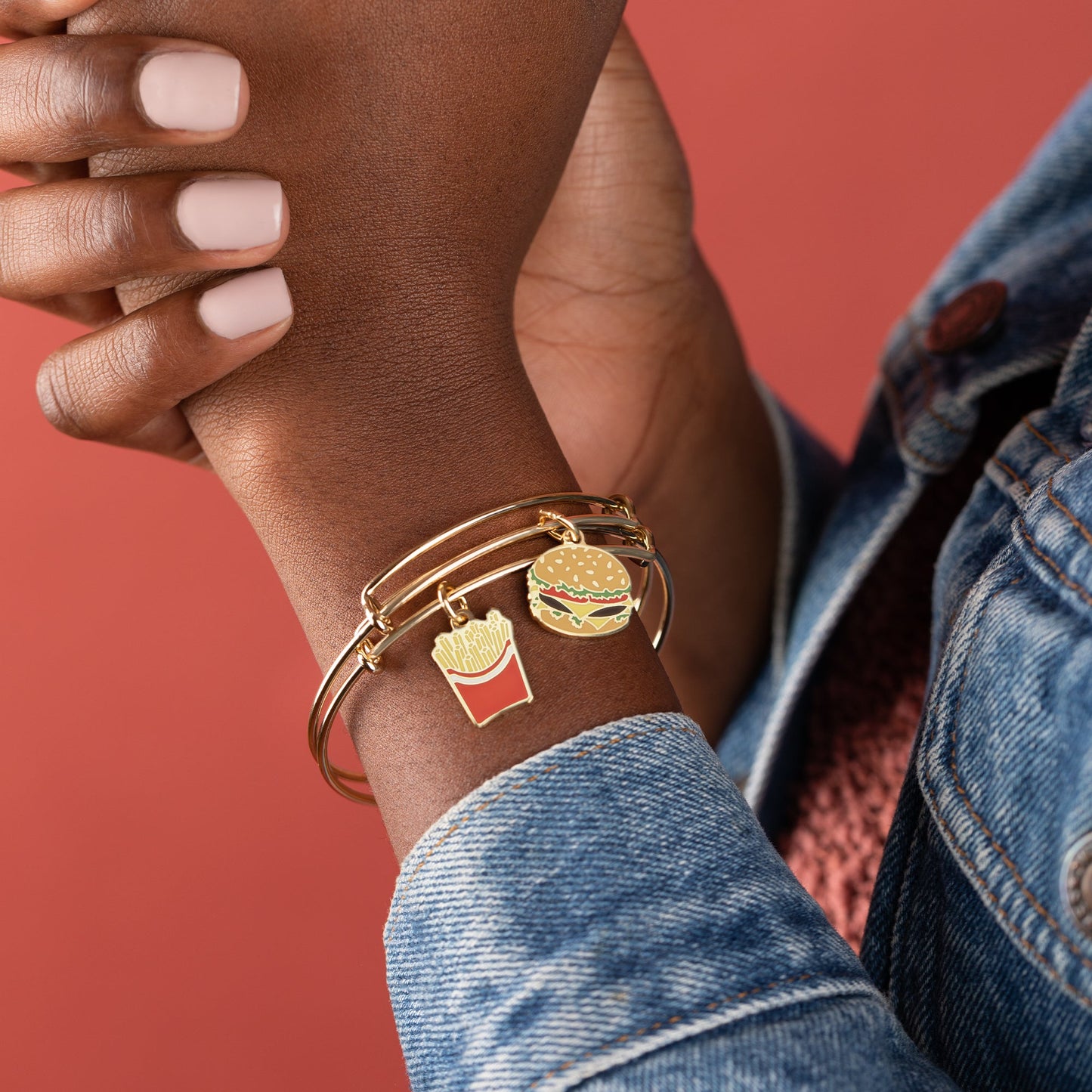 Hamburger + Fry Charm Bangles, Set of 2