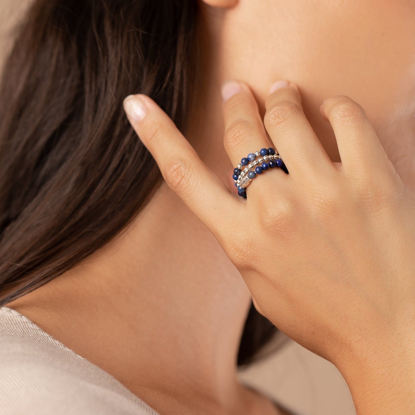 Sodalite Gemstone Stretch Rings, Set of 3