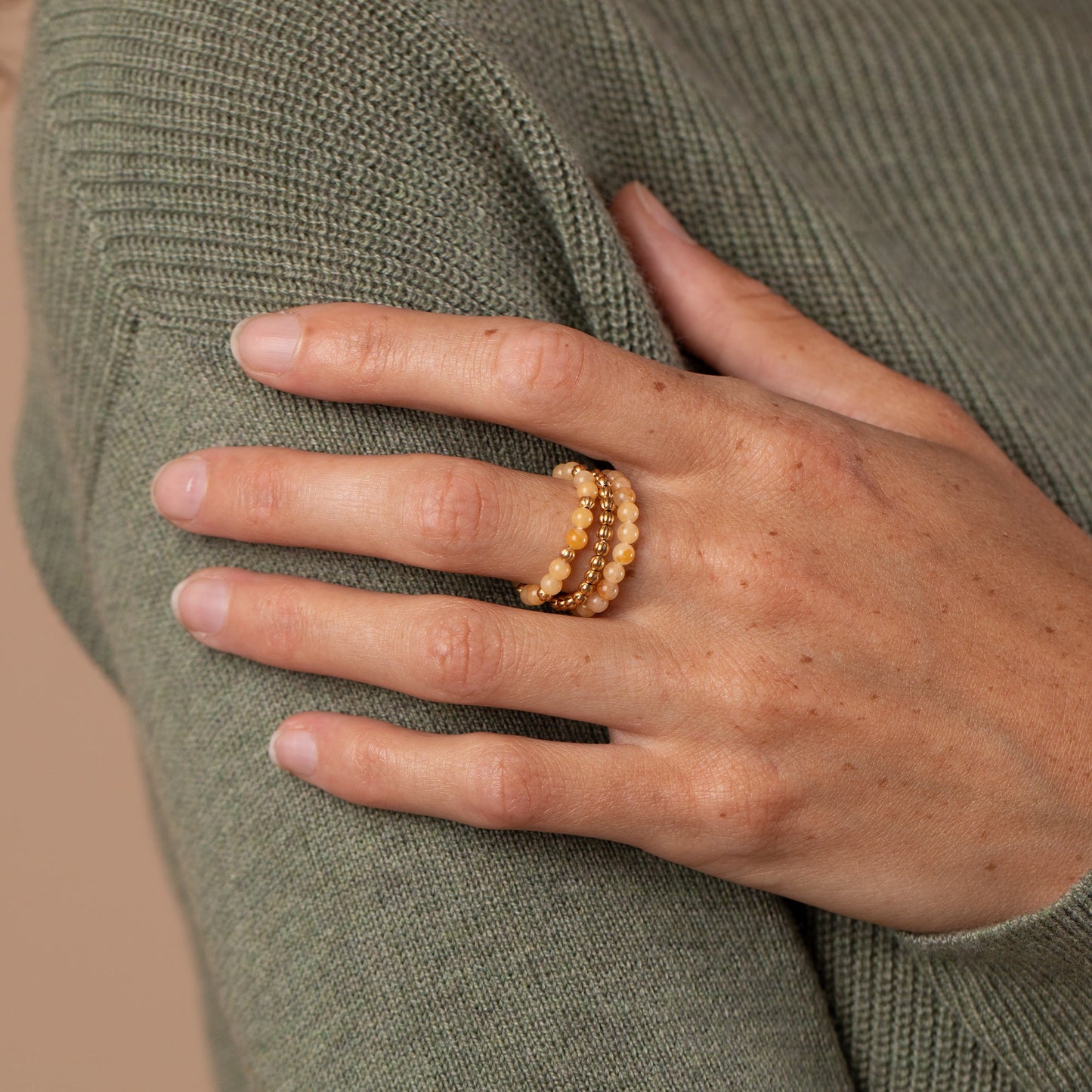 Yellow Jasper Gemstone Stretch Rings, Set of 3