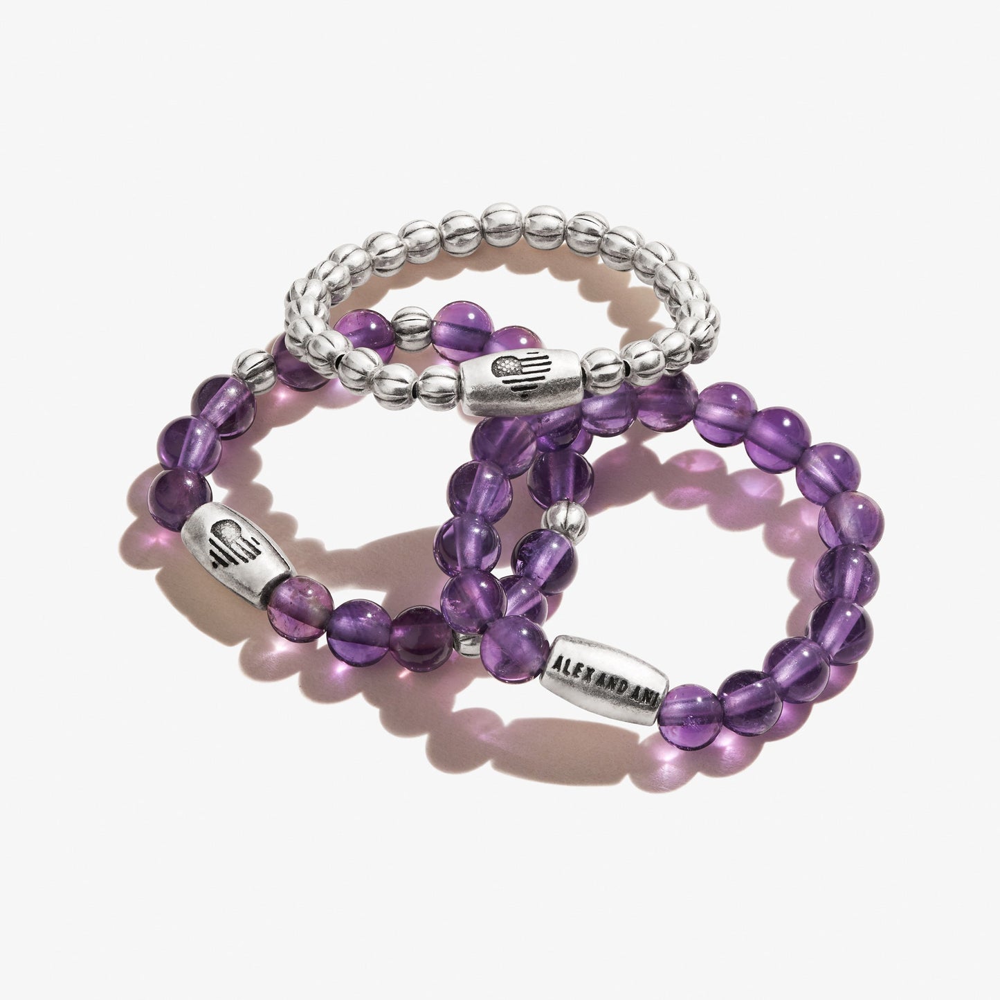 Amethyst Gemstone Stretch Rings, Set of 3