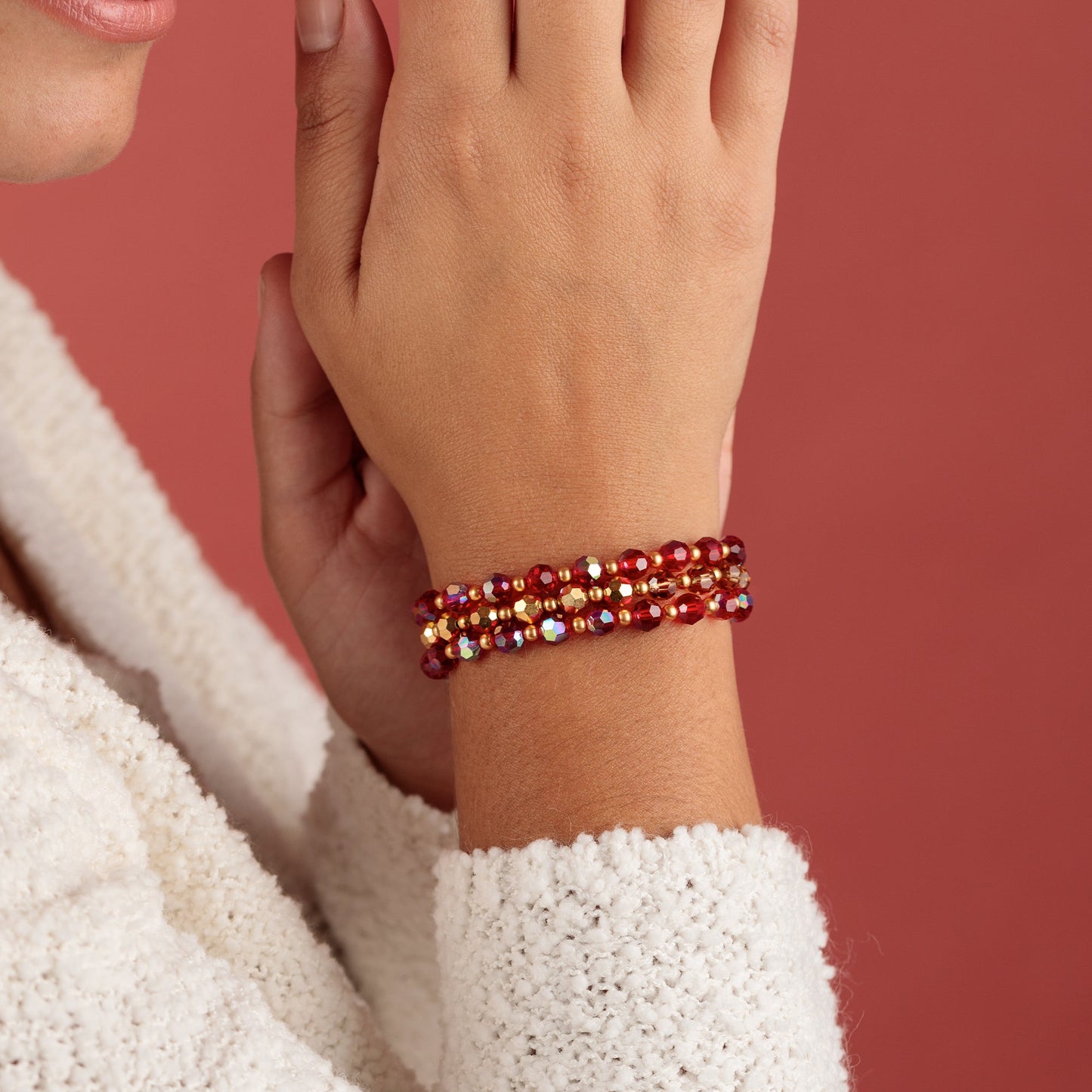 Burgundy Crystal Stretch Bracelets, Set of 3