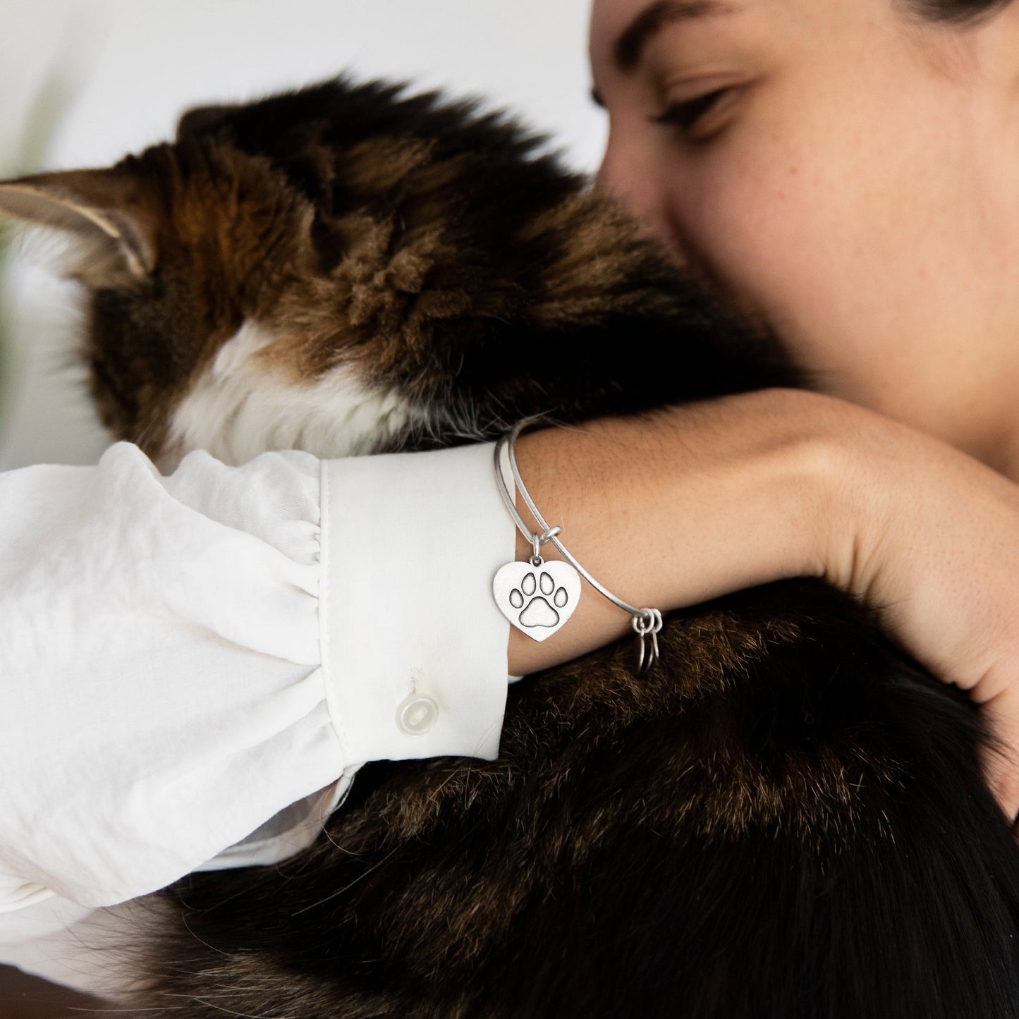 Paw in Heart Charm Bangle + Pet Collar Charm Set