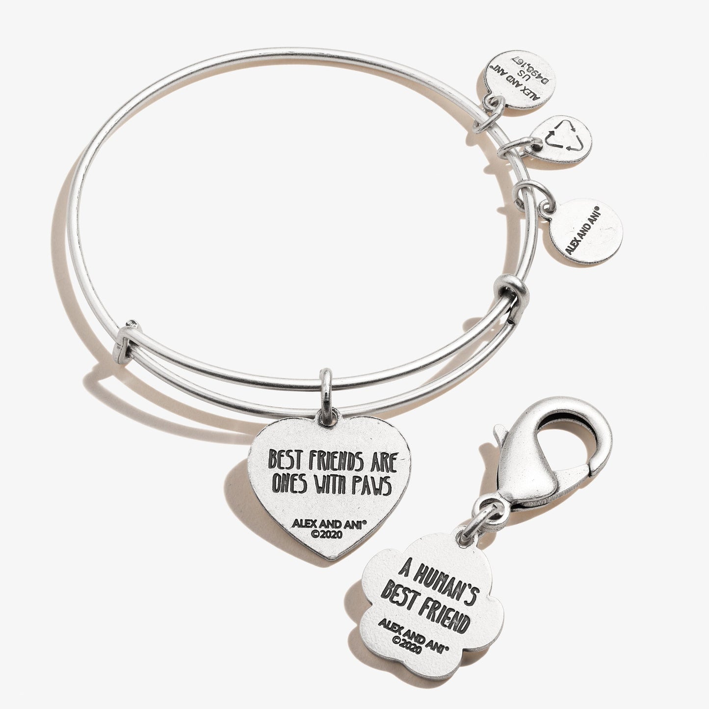 Paw in Heart Charm Bangle + Pet Collar Charm Set