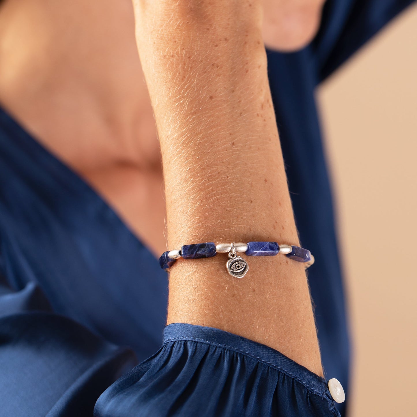 Evil Eye Charm + Sodalite Stretch Bracelet