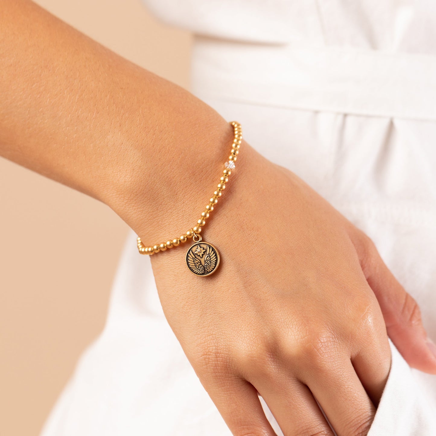 Guardian Angel Crystal Charm Beaded Stretch Bracelet