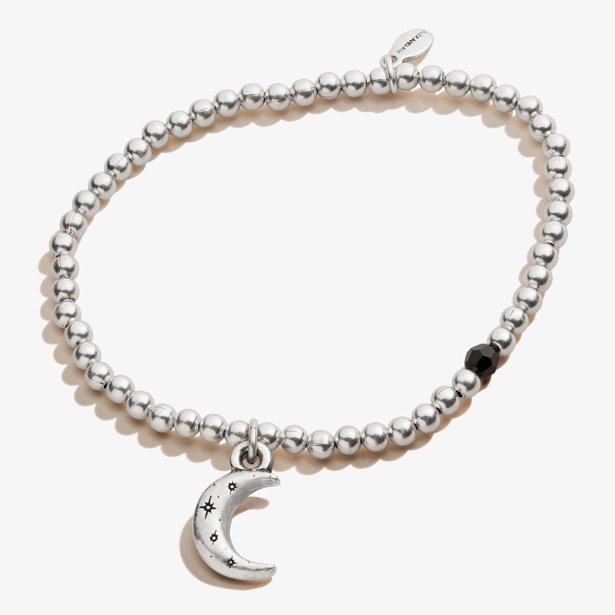 Crescent Moon Crystal Charm Beaded Stretch Bracelet