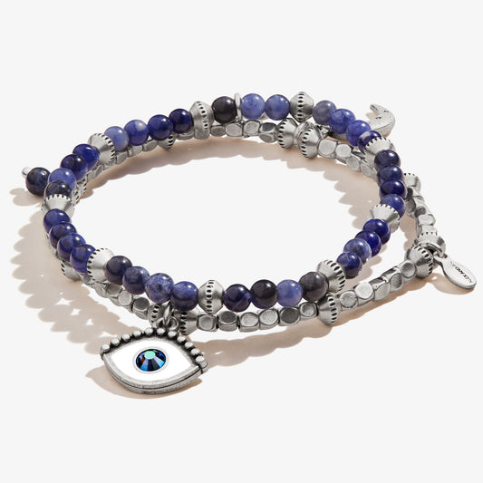 Evil Eye Charm Beaded Stretch Bracelets, Set of 2