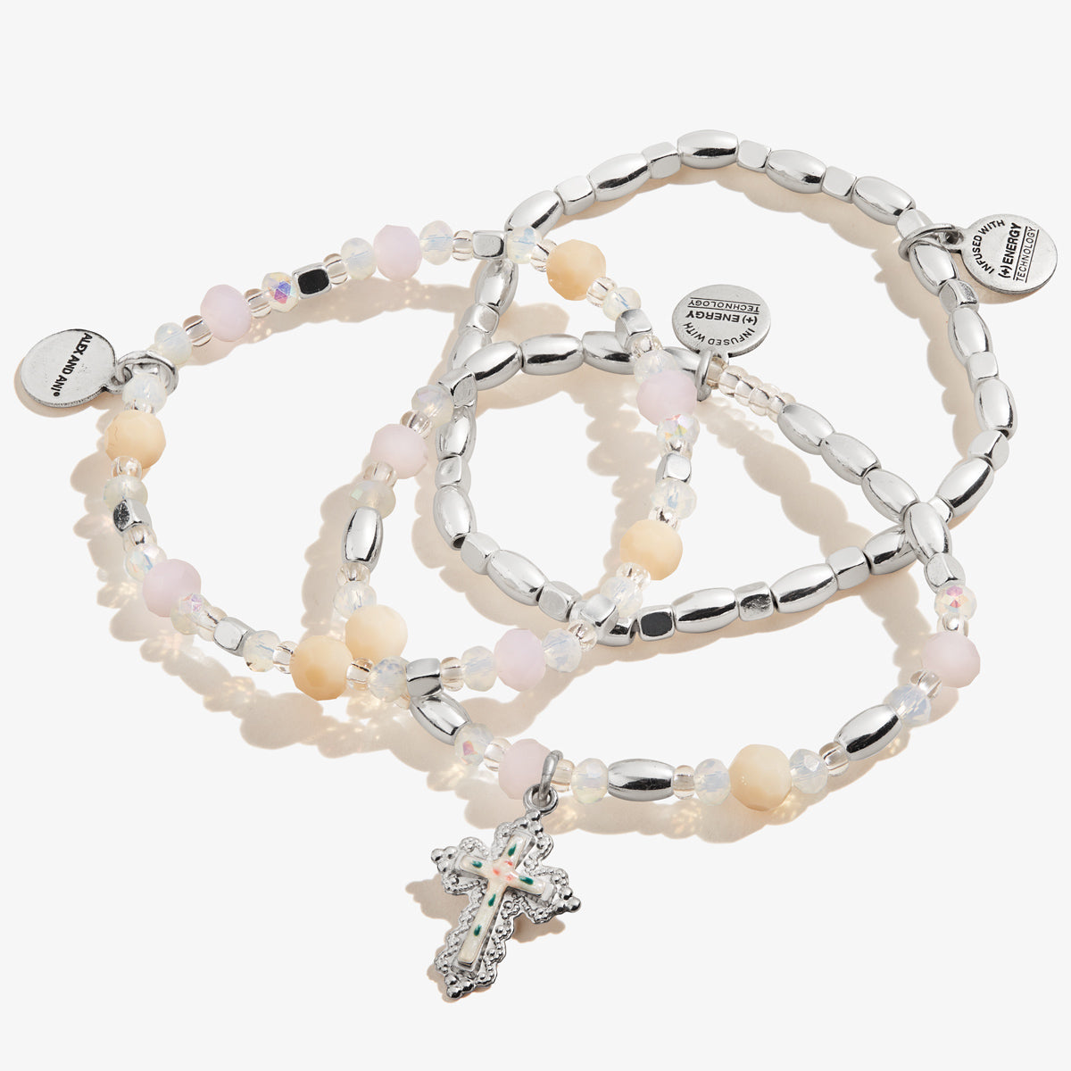 Floral Cross Stretch Bracelets, Set of 3