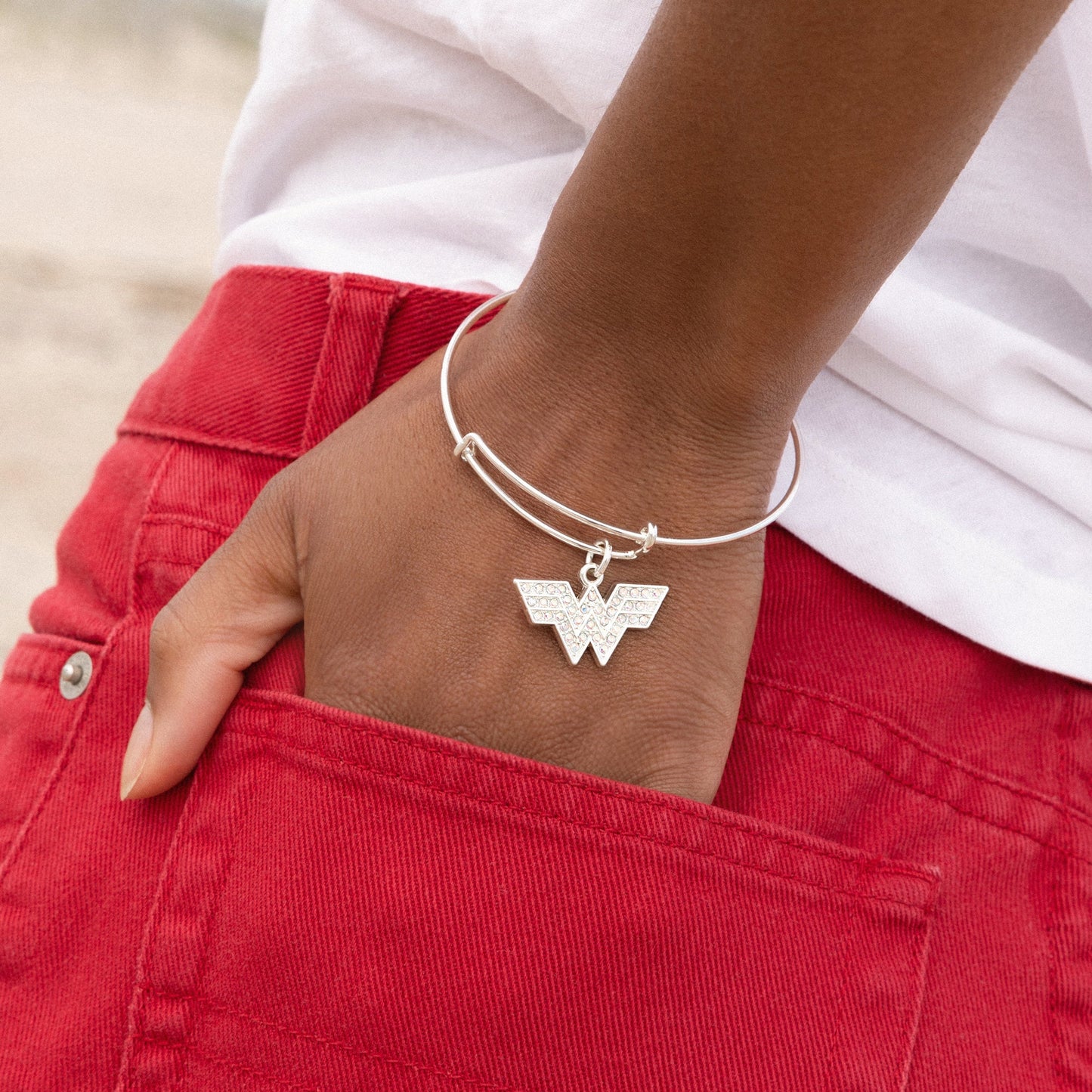 Pavé Wonder Womanâ„?Logo Charm Bangle