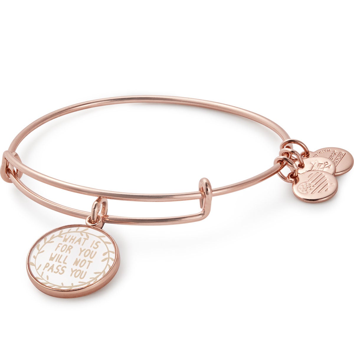 'What Is For You Will Not Pass You' Charm Bangle, Rose Gold