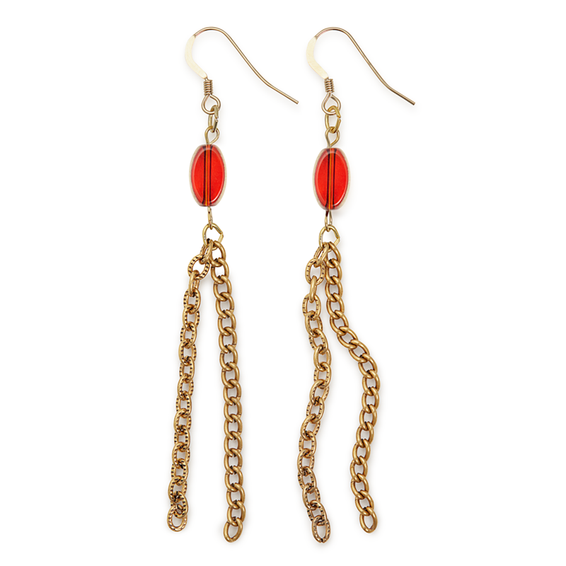 Chain Drop Earrings, Red