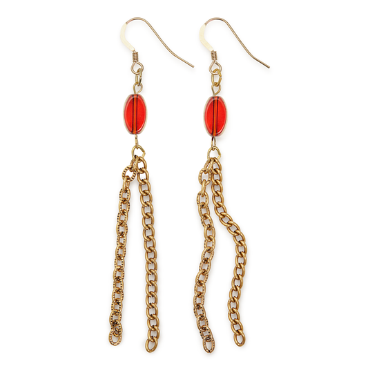 Chain Drop Earrings, Red