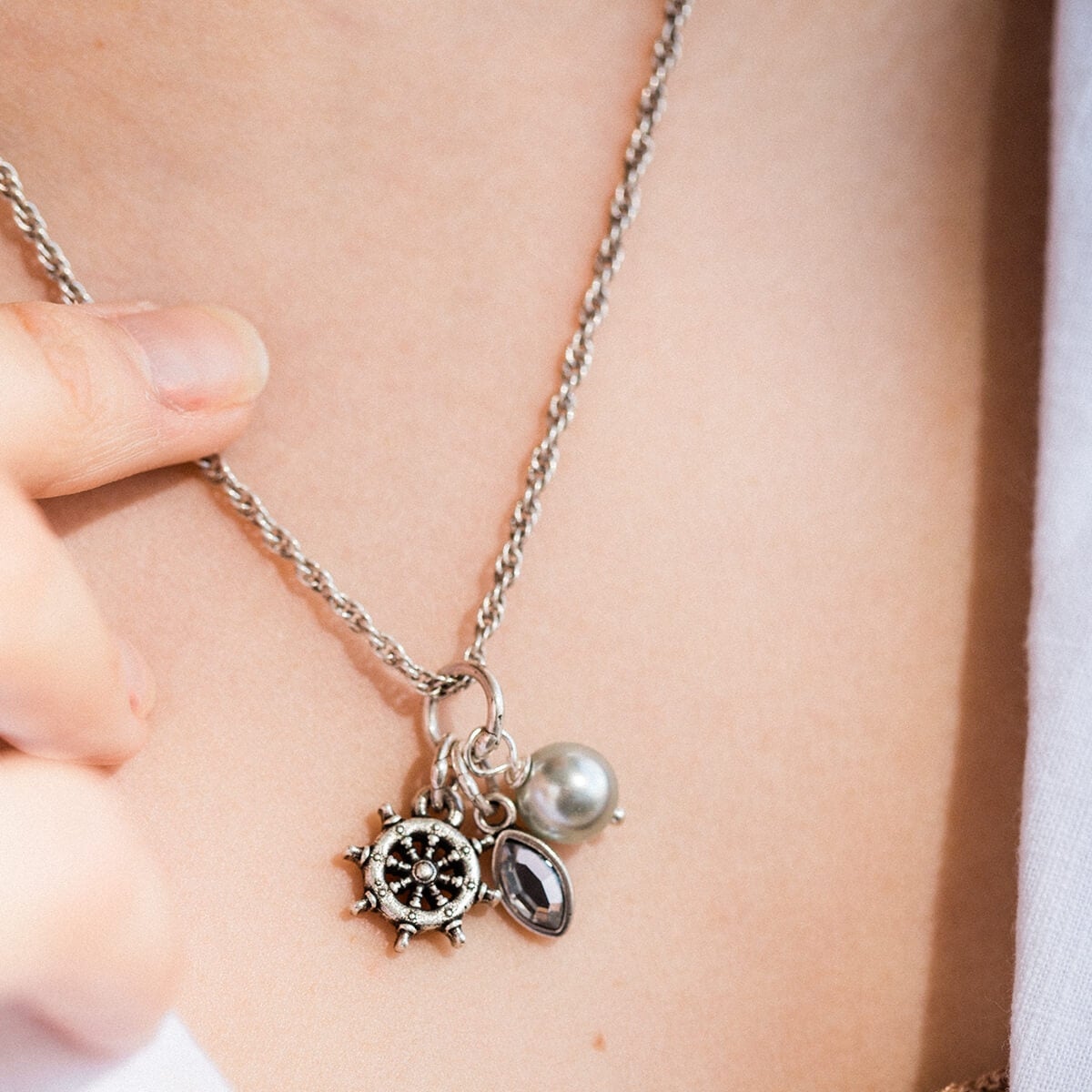 Ship Wheel Trio Charm Necklace