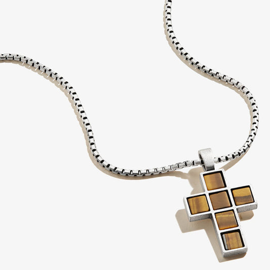 Tiger’s Eye Gemstone Cross Necklace, Men's