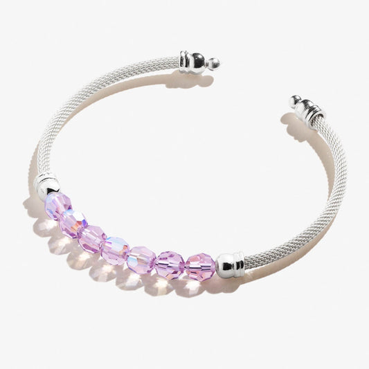 Light Amethyst Crystal Bead Mesh Cuff Bracelet