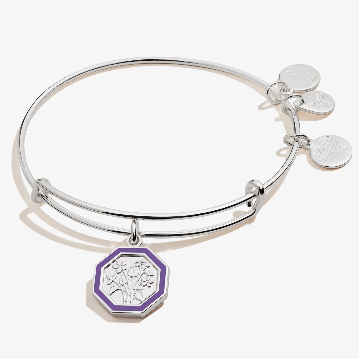 February Violet Flower Charm Bangle