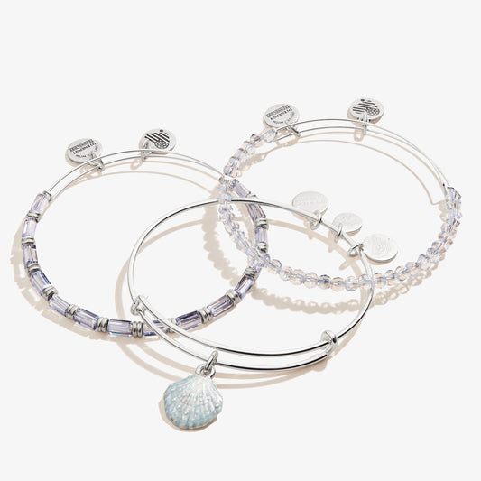 Scallop Shell Charm Bangles, Set of 3